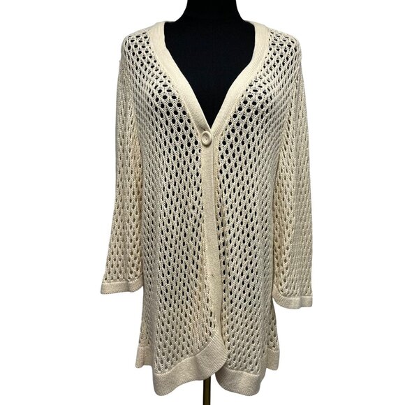 CJ Banks Womens Open Knit Cardigan Size 1X Coastal Grandmother Cottage Layer - Picture 1 of 9